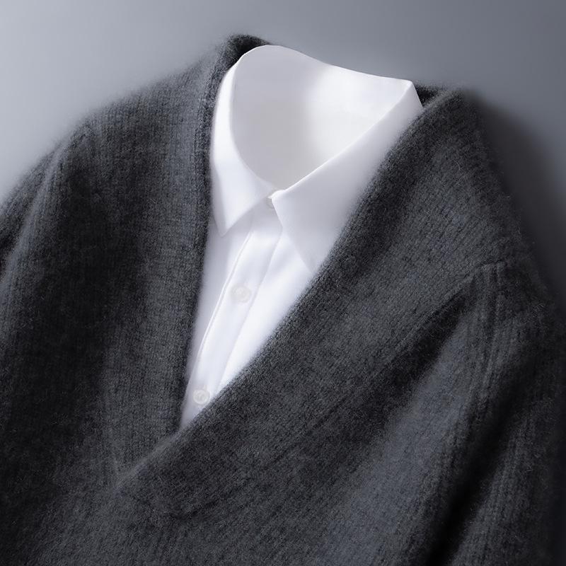 

Men s Shawl Collar Wool Cashmere Sweater - Business Casual Autumn/Winter Knitwear Pullover Small темно-сірий