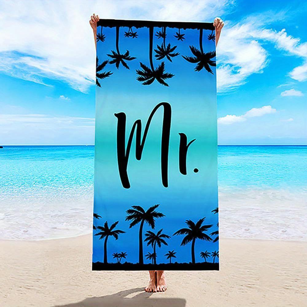 

1pc Mr & Mrs Couple Coconut Tree Polyester Quick-Dry Beach Towel, 2D Printed, All-Season, Lightweight Soft, Unisex for Swimming/ W30*H60(CM)