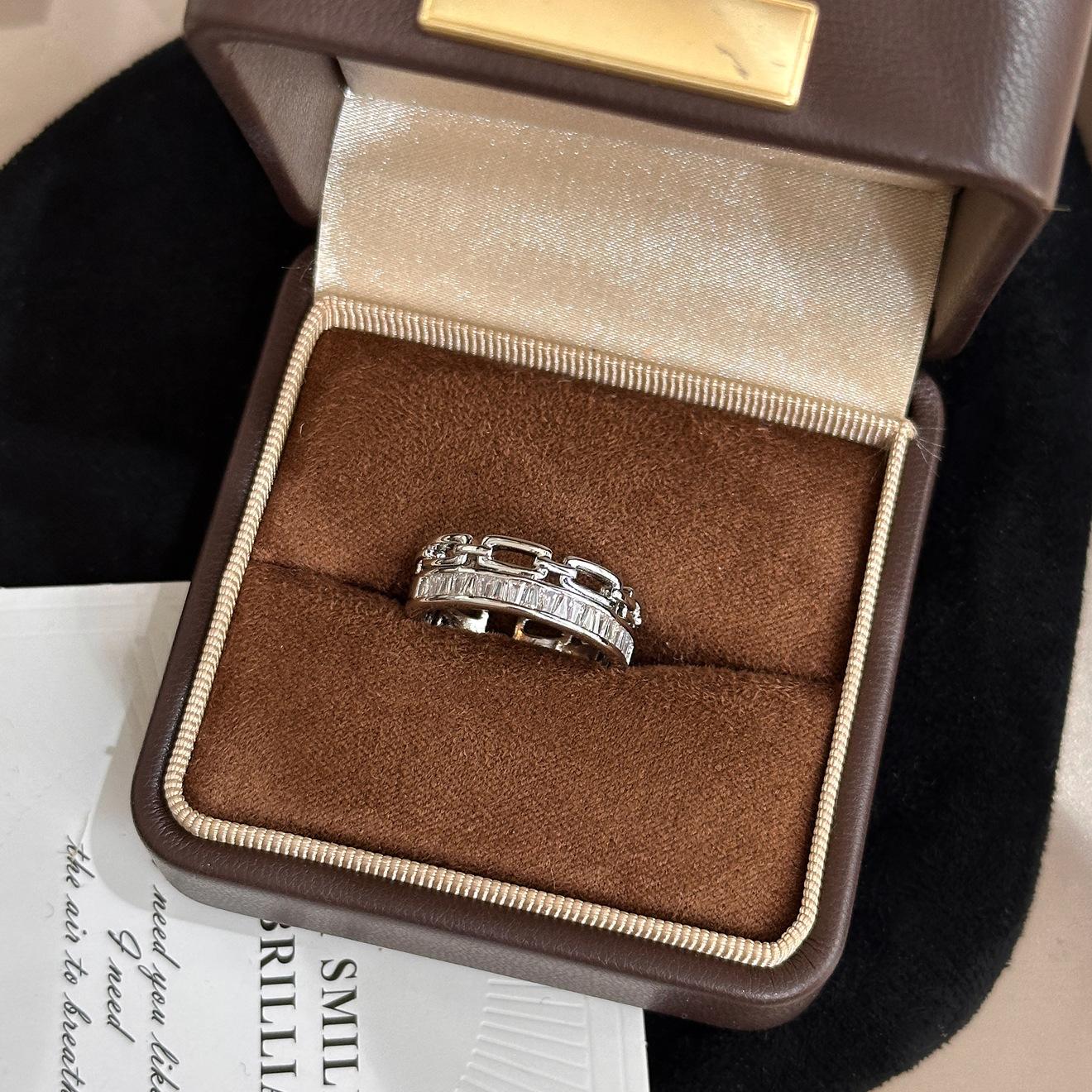 Japanese and Korean temperament zircon hollow double-layer ring ins tide light luxury high-end sense row diamond open ring