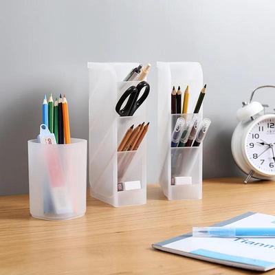 Desktop Frosted  Pen Holder Oblique Insert Simple and Transparent Container Stationery Makeup Brush Lipstick Organizer
