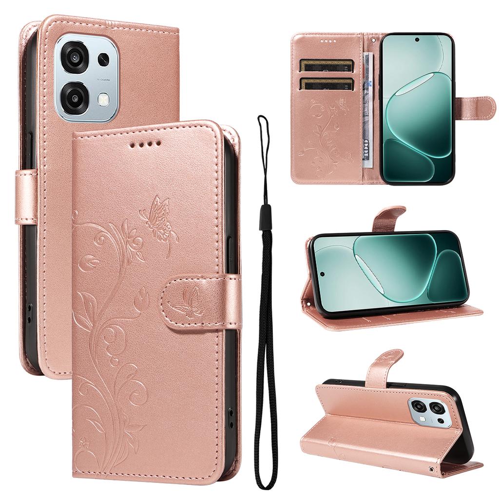 Pour Oppo A6 Pro 4G/Oppo F31 5G/Oppo A6 Pro 5G Étuis en Cuir PU Motif Fleurs Portefeuille Support Housse de Téléphone avec Dragonne