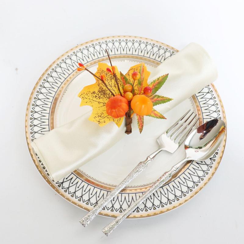 Double Pumpkin And Maple Leaf Napkin Rings Set Fall Thanksgiving Table Decor With Artificial Wreath For Halloween Dinner Party