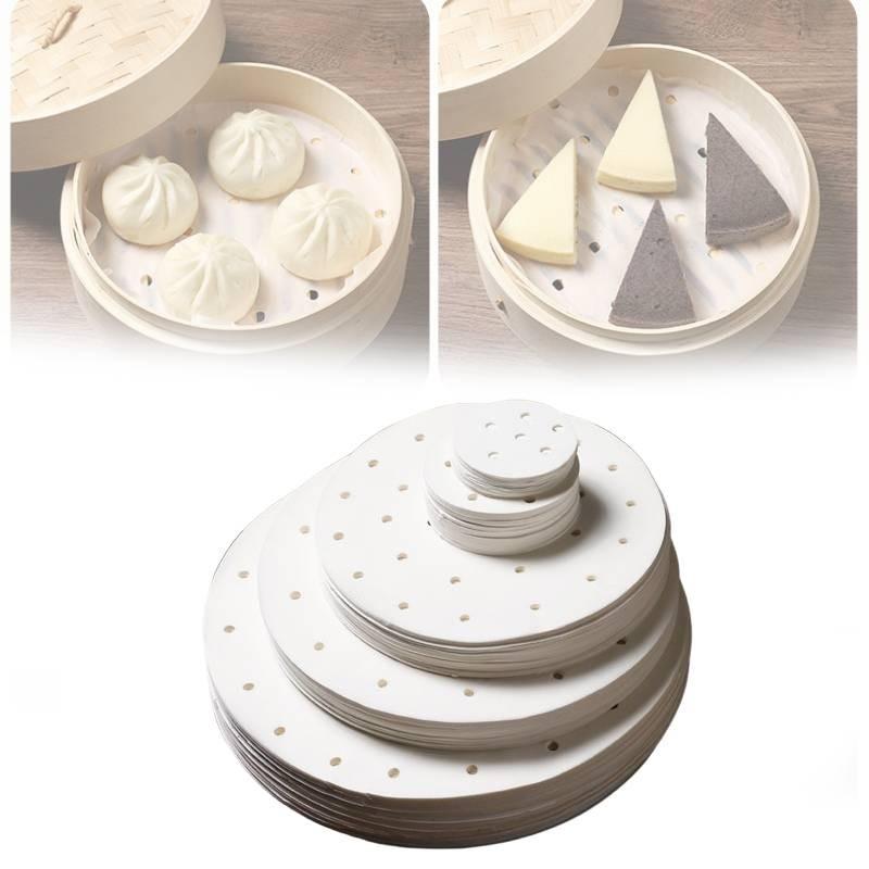 Disposable 100pcs Perforated Bamboo Steamer Liner Round Non Stick Paper Fryer