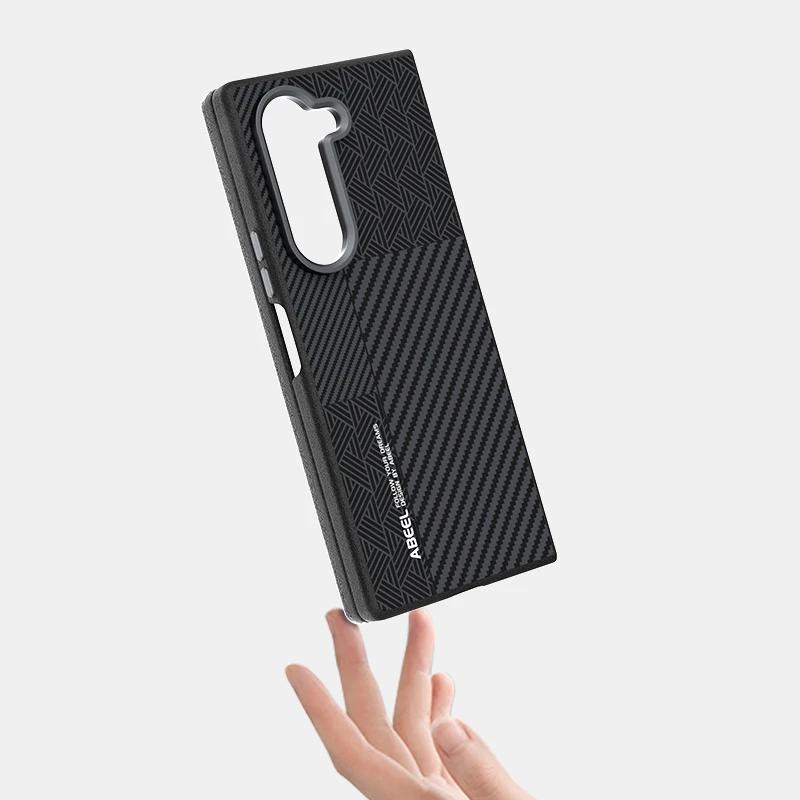 For Samsung Galaxy Z Fold 6 5 SE W25 ZFlip 6 5 Case Rough Magnetic Wireless Charging Carbon Fiber Texture Alloy Lens Anti-slip