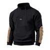 Men's Autumn and Winter Casual Winter Fleece Stand Collar Half Zip Long Sleeve Tactical Pocket Embroidered Hoodie Jumper