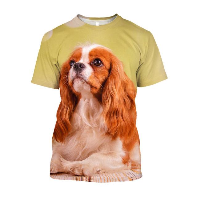 3D Puppy Dog Printed T-shirty Men Oversized Baggy Cavalier King Charles Spaniel Graphic T Shirts Streetwear Cute Clothes