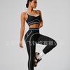 Women's 2 Piece Active Set Contrast Trim Square Neck Crop Top High Waist Leggings Sports Set