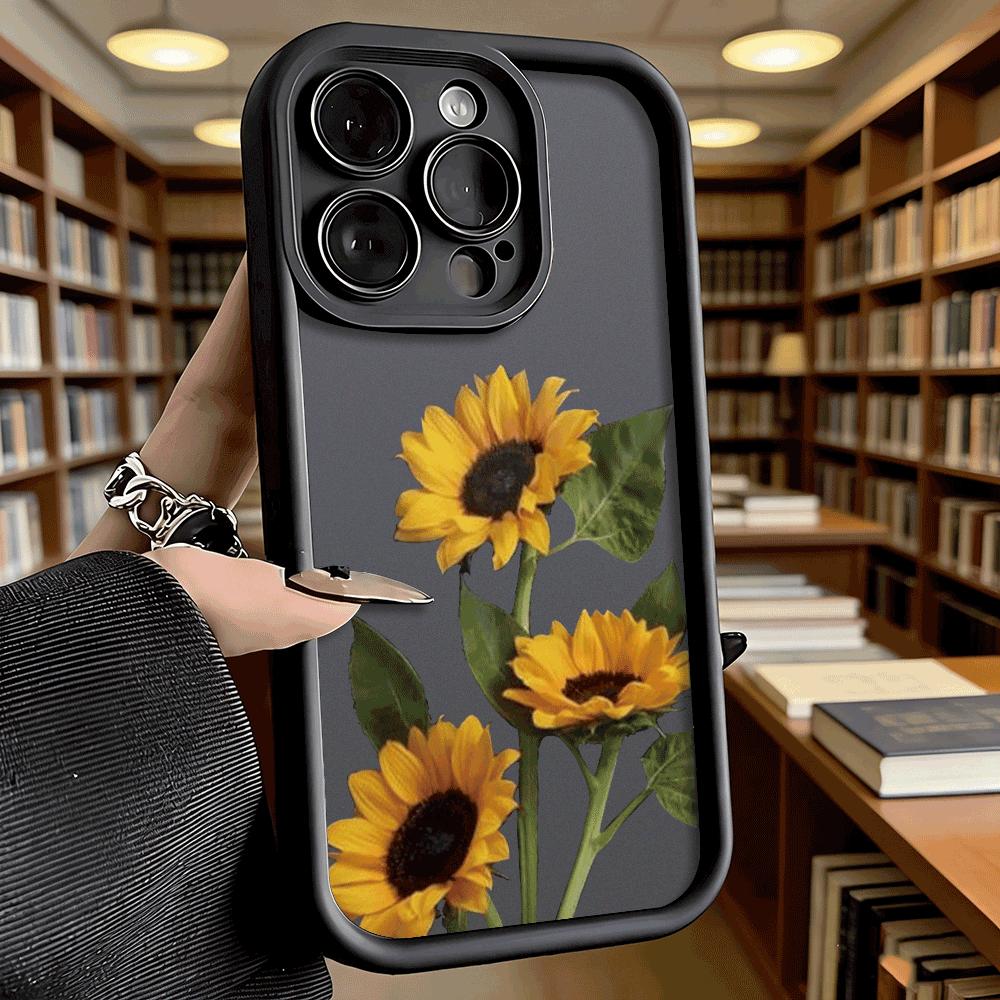 Vibrant Yellow Sunflowers on White Soft TPU Phone Case for iPhone 17 16 15 14 13 12 11 Pro Max Plus Shockproof Anti-Slip Cover