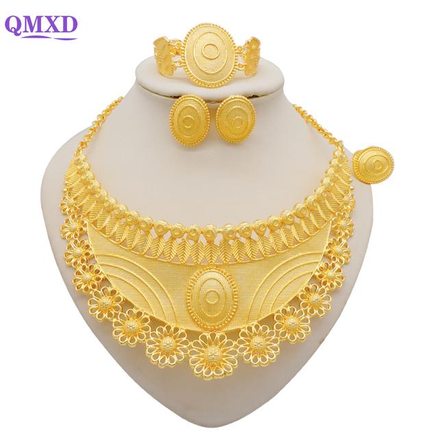 

Дубайские комплекты ювелирных украшений золотого цвета для женщин, индийские серьги и ожерелья, Нигерия, марокканские свадебные подарки