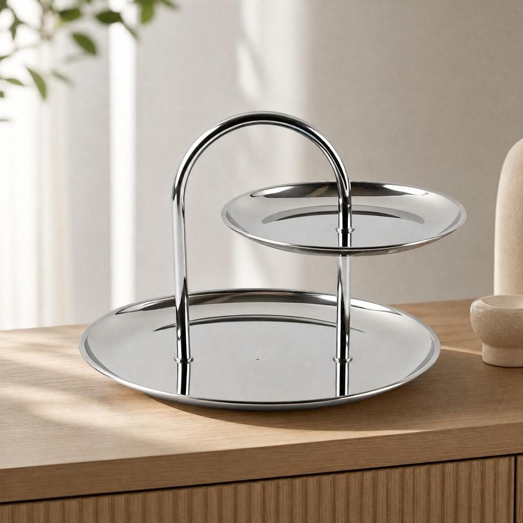 Stainless Steel Two-Level Serving Tray Elegant for Afternoon Tea