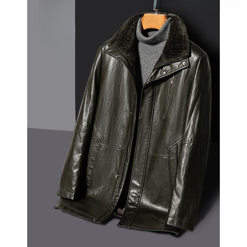 

Зимняя куртка из натуральной кожи для мужчин, для пап среднего возраста, куртка из овчины, бархатное и утолщенное меховое пальто средней длины 4XL