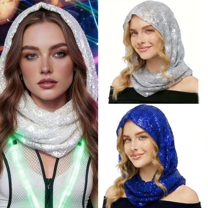 Sequined Head Scarf for Women Islamic Turban Glitter Scarf Solid Color Headscarf Hijab for Parties or Daily