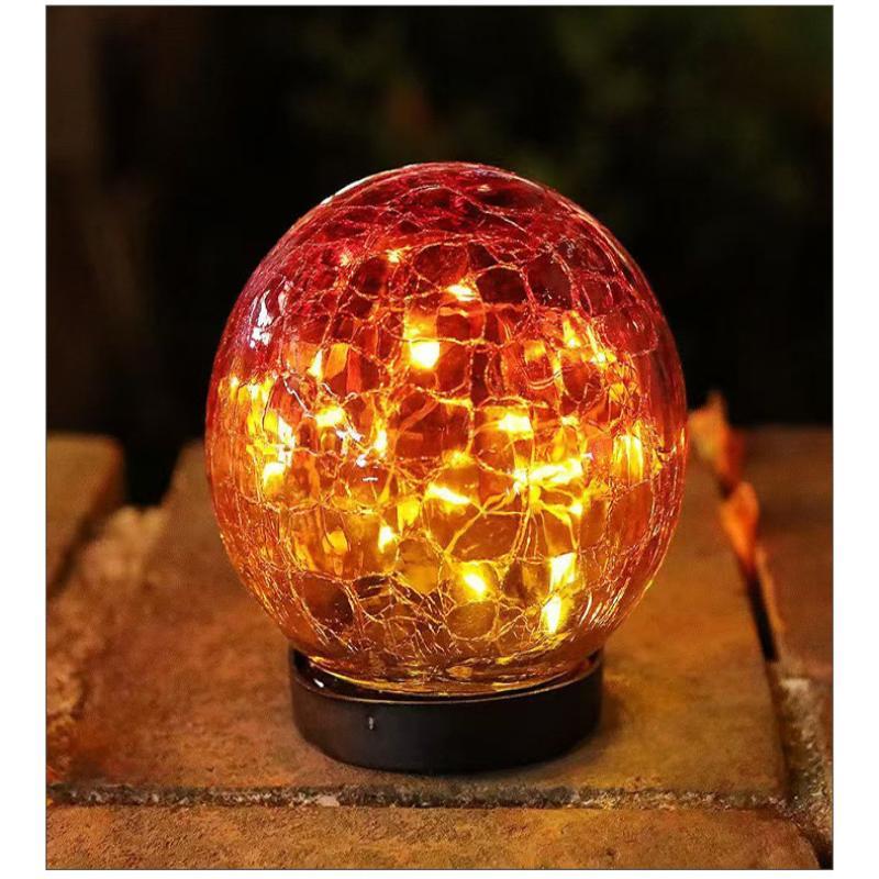 Solar Powered Cracked Glass Ground Stake Light Bright Soft Light For Garden Patio Camping Decor