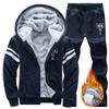 Winter Men's Casual Sports Plush Set Hooded Coat Warm Thickened Two Piece Set Men