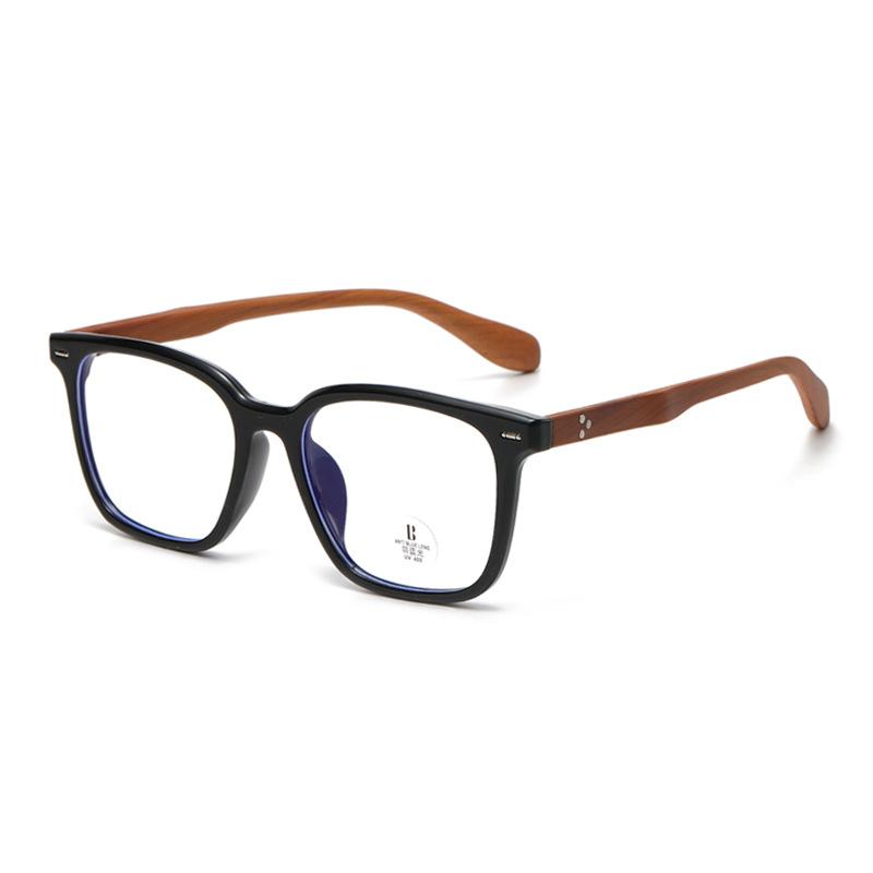 Retro Wood Grain Legs Tr90 Decorative Anti-Blue Flat Mirror With Myopia Glasses Frame For Women