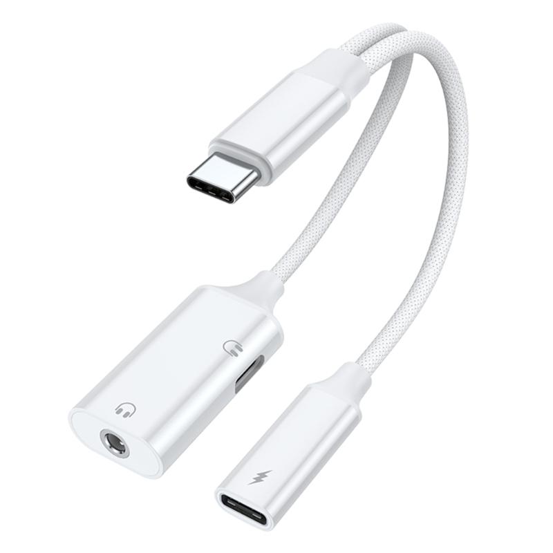 Type C Headphone Jacks Splitter PD60W Power Delivery HiFi Sound Nylons Braids Cable Simultaneous Charging Sound Use