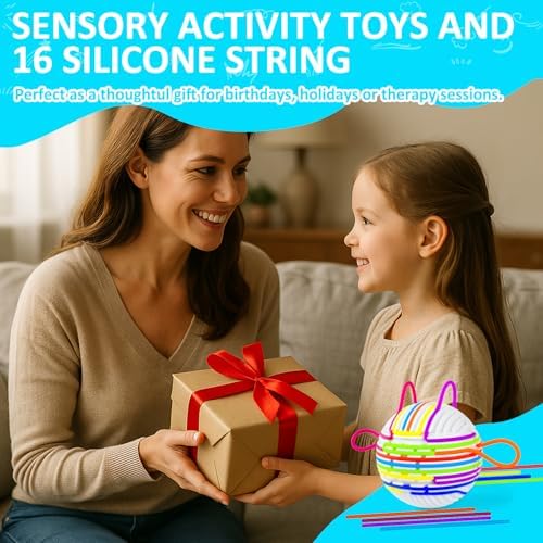 Sensory 3D Fidget Ball with 16 Strings - Stress Relief Toy for Autism & ADHD Kids & Adults - Home School Travel Anxiety Relief