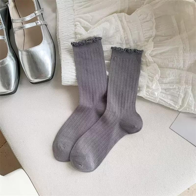 Women's Summer Thin Cotton Mesh Mid-Calf Ruffled Ballet Socks