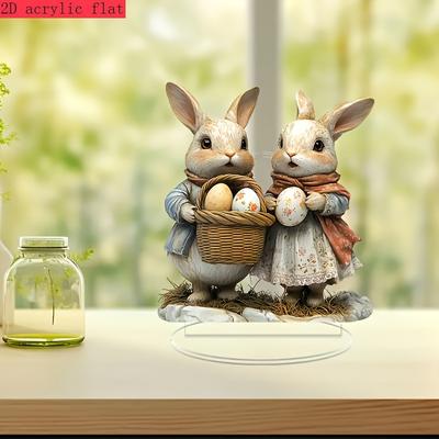 Decoración de mesa para Pascua: conejito y casa de conejito, adorno. Hecho de acrílico, adecuado para la decoración del hogar y la oficina.