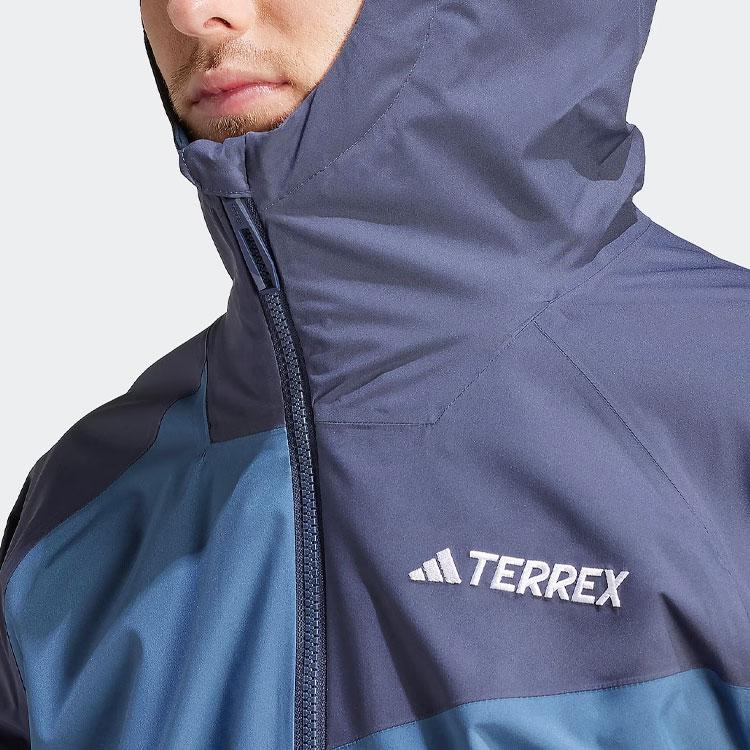 Adidas Colorblock-Logo Outdoor Regenjacke mit Kapuze Herrenjacken Miracle-Blue-Gray IP1431