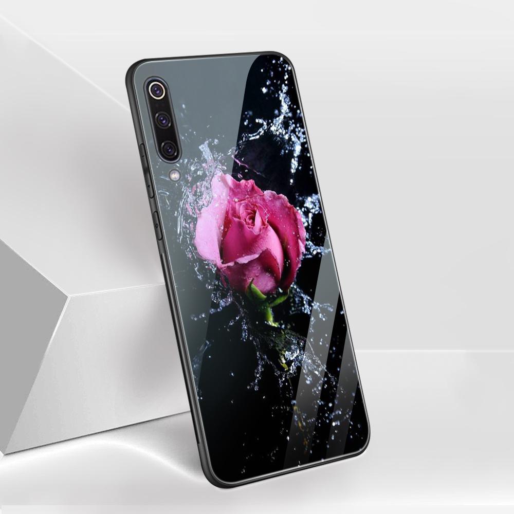 Capa de vidro com flor de rosa para Xiaomi Redmi Note 12 11 8 9 10 7 8A 10 9S 9C 10C Note 10 Pro 11T Pro Poco X3 F3 Mi 10 Pro Funda Capa