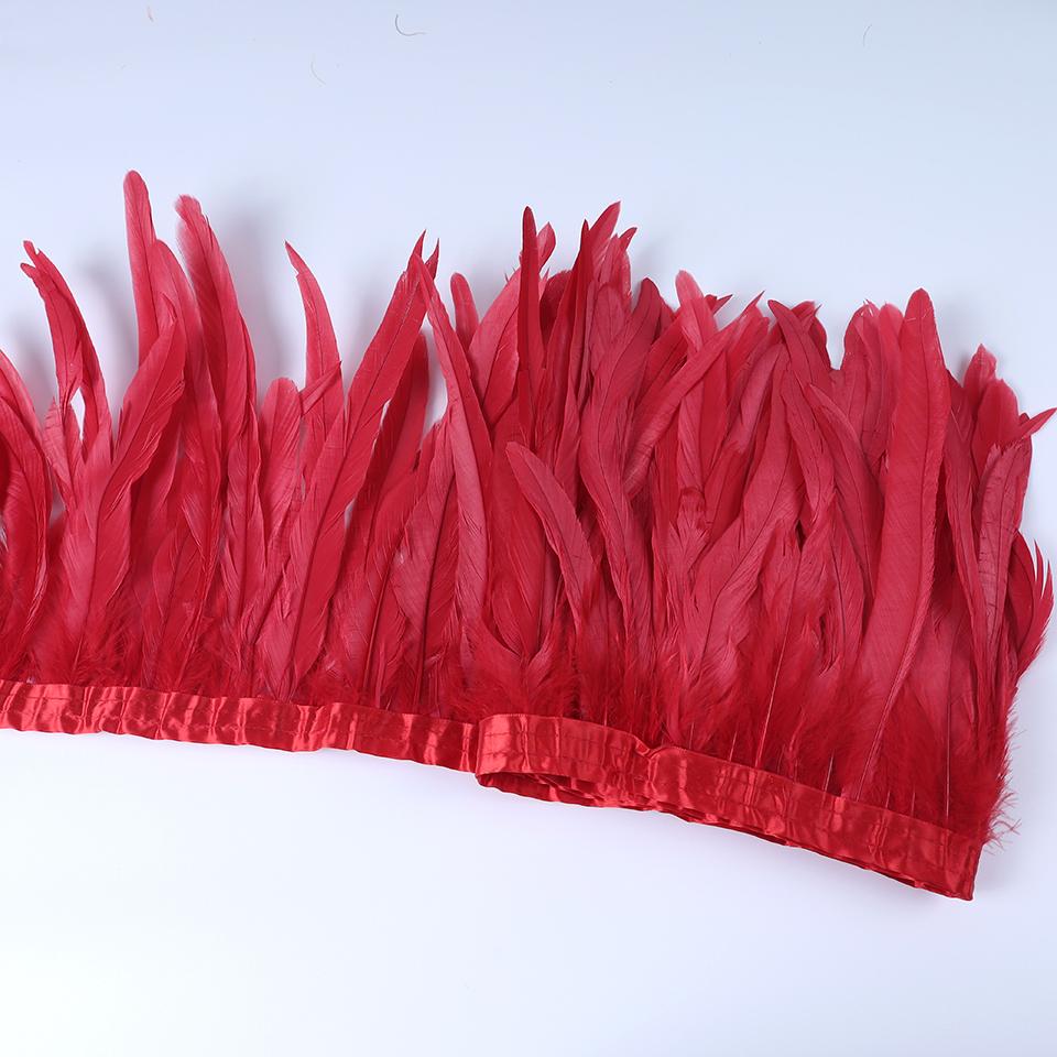 

Rooster Feather Trims 2M Rooster cock Tail Feather Fringes DIY Handicrafts for Clothes Ribbon Carnival Accessories 20-25cm