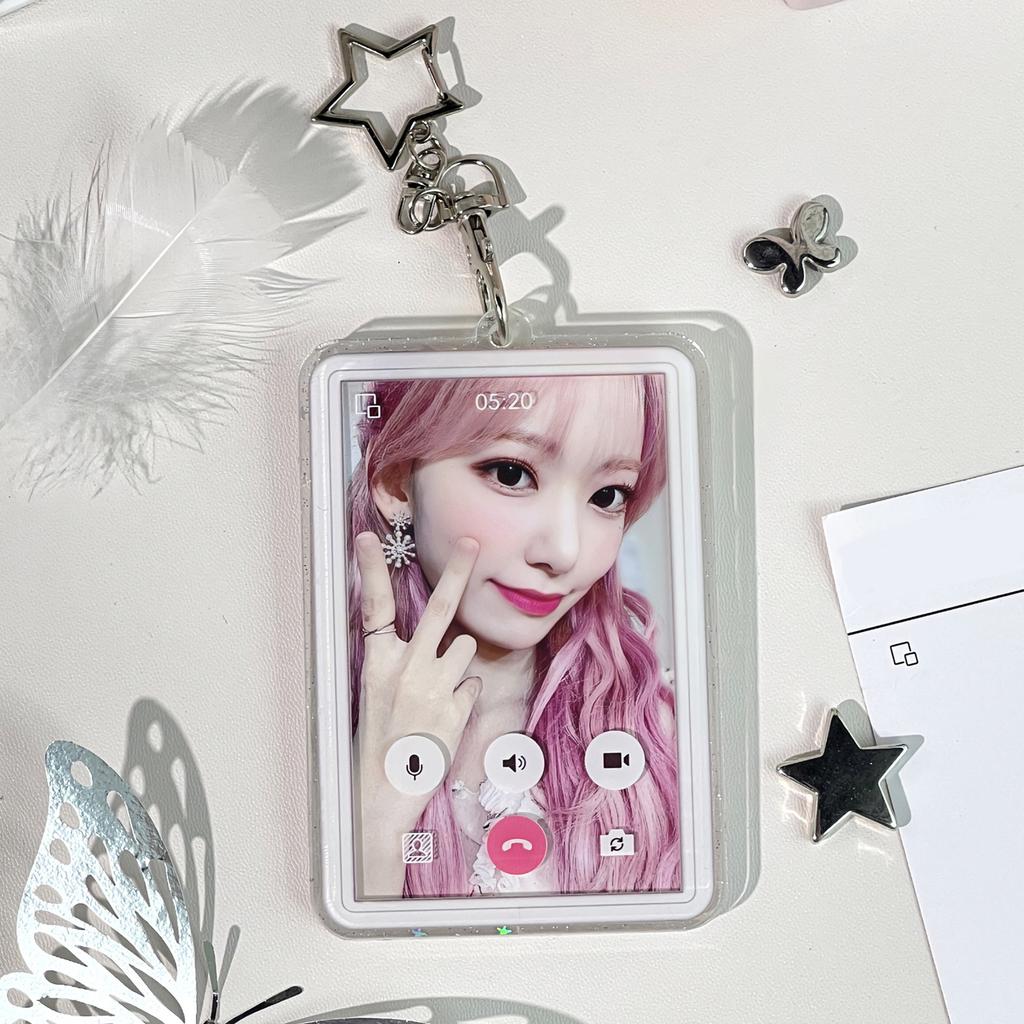INS Style Video Call Background Po Card Sleeve K-Pop Idol Pocard Holder Protect Case Trendy Girl Card Case with Keychain