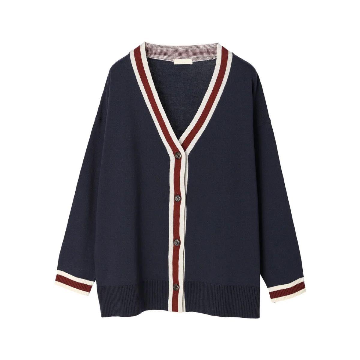 earth music & ecology Color Trim Cardigan Navy Tricolor Trico Earth Music & Ecology