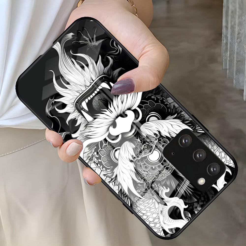 Art Dragon Phone Case For Samsung S26 S25 S24 FE S23 S22 S21 Plus S20 Ultra Note20Ultra Black Glass Cover