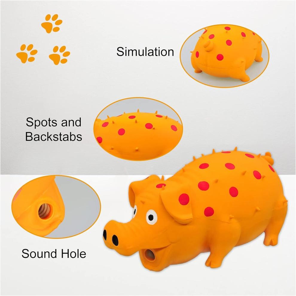 Dog Toys Polka Dot Latex Dog Chew Toys with Oinks Sound Sounding Pigs Dog Toys Durable Self Playing 8 inch (Approx. 20.3 cm)Dog Squeeze Toys, Orange)