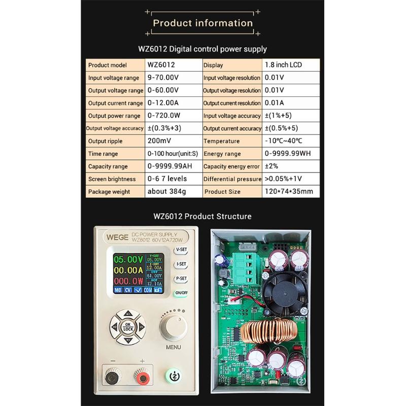 60V 12A Adjustable CNC for DC Power Supply Step-down Power Supply Module Constant Voltage Constant Current LCD Screen