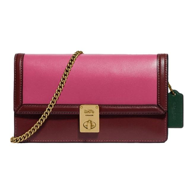 

Coach Hutton Series Fashion Trend Color Block Leather Shoulder Crossbody Bag Women bags Red Pink 889-B4CAH Basic Set (Bag+Dust Bag)