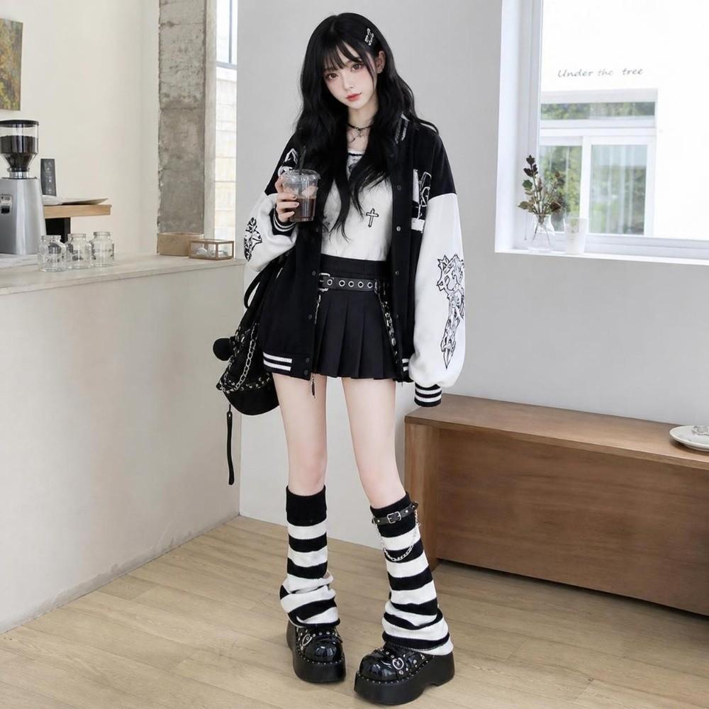 Knitted Y2k Leg Socks Lolita JK Leg Cover Spicy Girls Striped Leg Warmers Women
