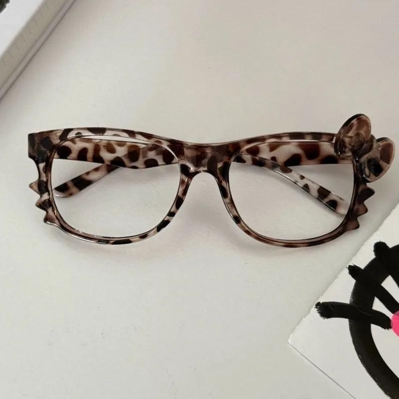 Bow Accessories Cute Beauty Cartoon Anime Y2K Vintage Eyeglass Frame Toys for Girls Gifts Leopard Anti Blue Light Glasses