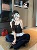 Women's Summer Slim Fit Red Knit Lace Camisole Tank Top, Ballet-Style Embroidered Design, Wearable As Outerwear.