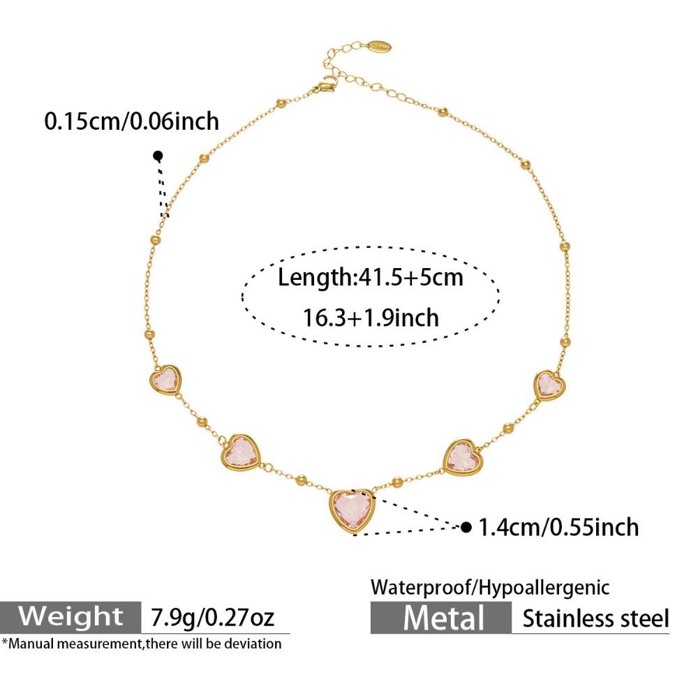 Vintage Heart Glass Necklace Stainless Steel Earrings Hand Chain Heart-shaped Jewelry Set  Gift