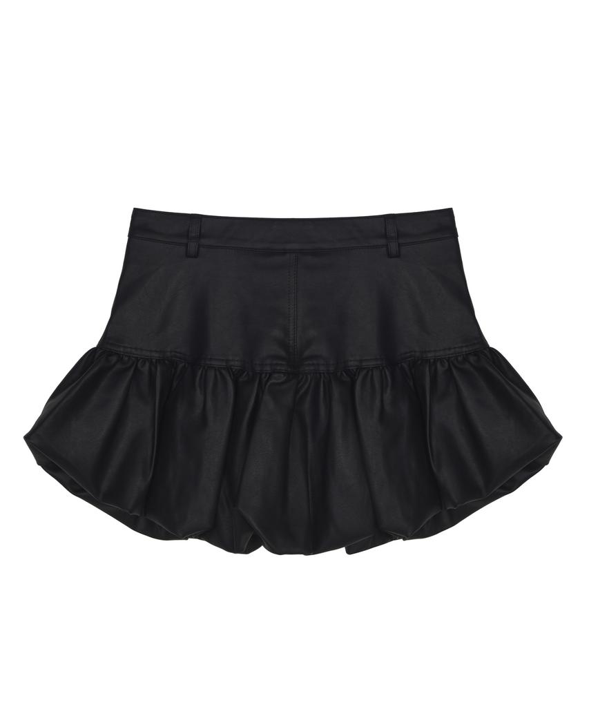 Nigaennikol Balloon Leather Mini Skirt_Black