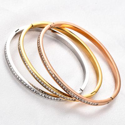Elegant Stainless Steel Zircon Bangle Cuff Bracelet for Women Openable Wristband Metal Jewelry Accessories Gift for Her