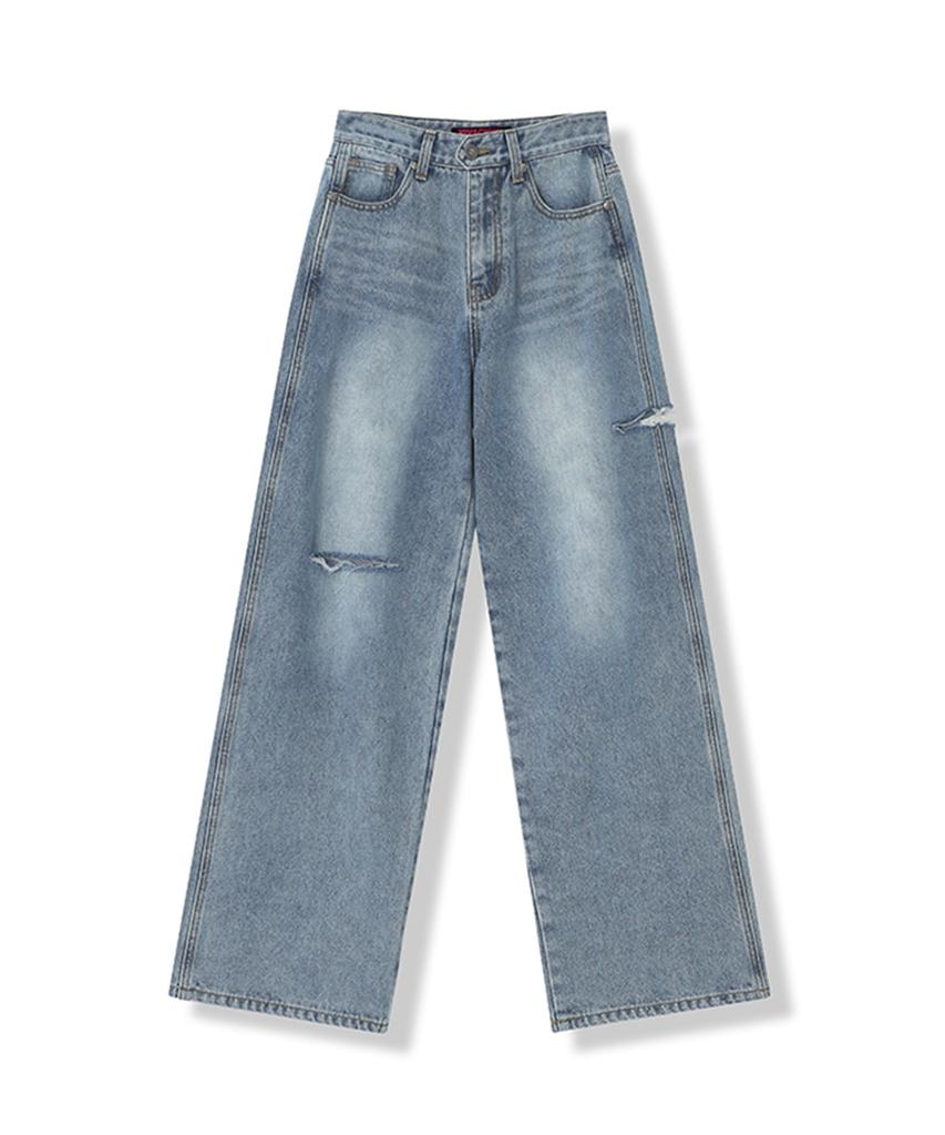VIVACIOUS Cut-Off Wide Denim Pants Light Blue