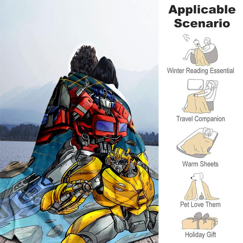 1pc Blanket Bumblebee and Optimus Prime Print Design, Lightweight Blanket for Sofa, Bed- Soft &Warm, Gift for All Seasons like Christmas, Halloween