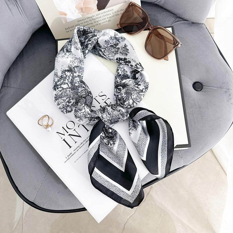 Pastoral printed square scarf retro women's professional wear scarf travel photography fashion matching silk scarf