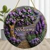 Lavendel Willkommensschild - Rundes dekoratives Holz-Wand-Blumenarrangement für die Heimdekoration
