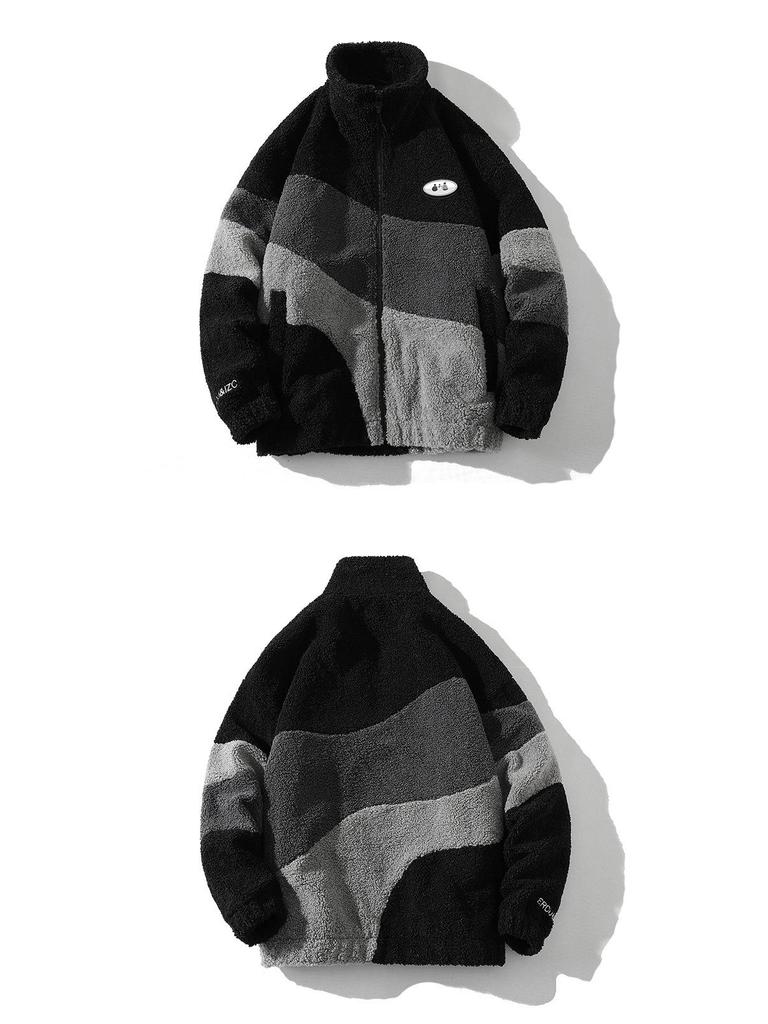 Men's Autumn-Winter Lambswool Fleece Jacket - Fashion Trend Color Block Stand-up Collar Coat