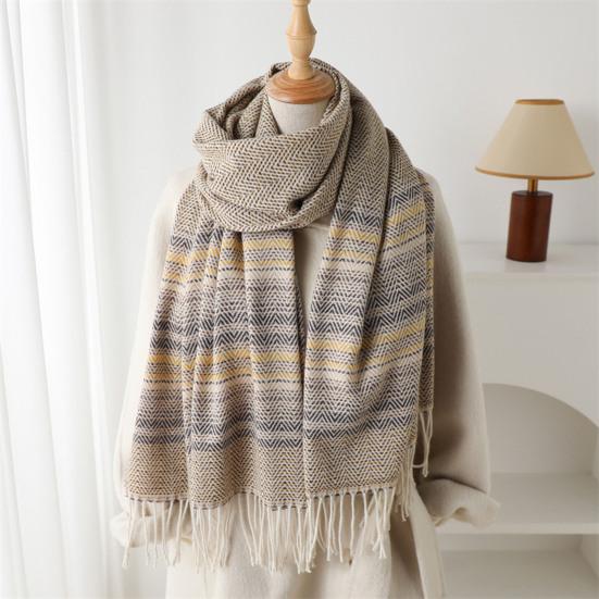 Women Scarf Striped Print Long Scarf Shawl with Tassel Trim Versatile Design Comfortable Shawl Wrap Fashion Accessories
