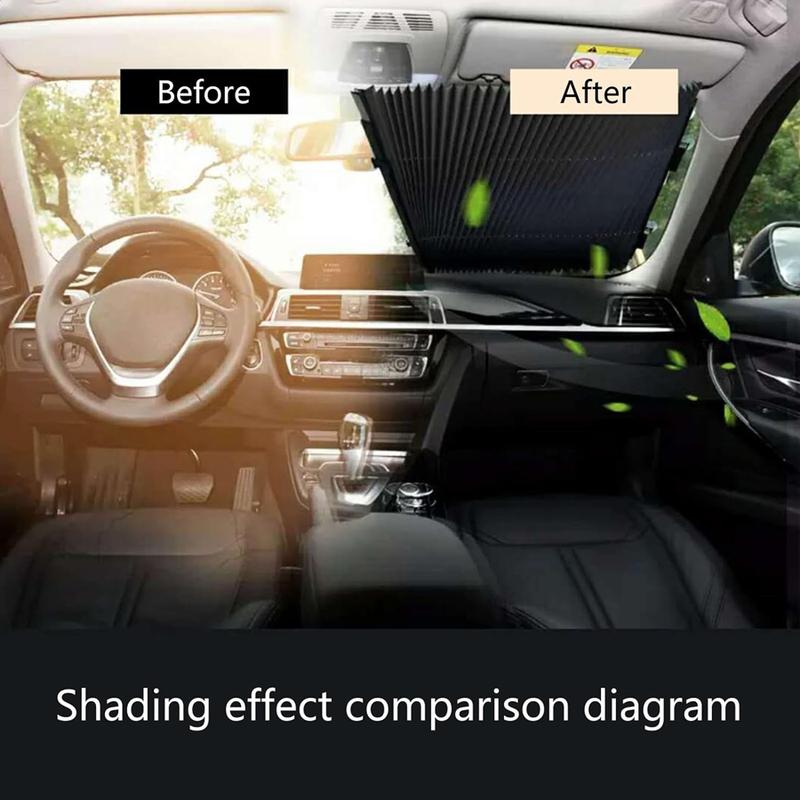 Sun Shade for Car Large Retractable Windshield Visor Protector Blocks UV Rays Auto Sunshade Fits Front Window Suction