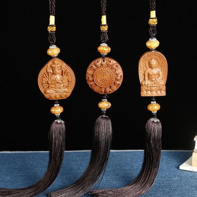 Řezbářství Řemeslné sochy Buddhy Auto Zadní Zrcadlo Přívěšek Guanyin Figurka Školní taška Přívěsek na mobilní telefon Lucky Ornaments