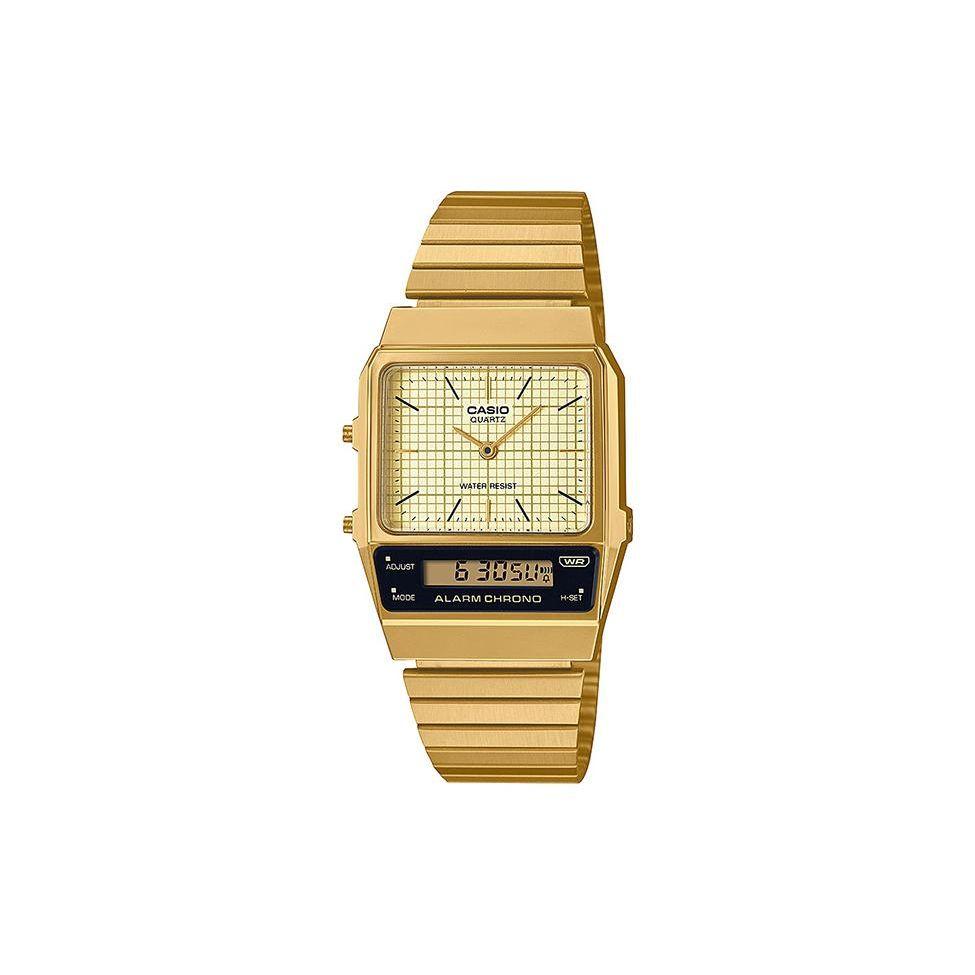 Casio Standard Retro Casual Waterproof Quartz Movement Stainless Steel Strap Watch Men watches Gold AQ-800EG-9AJF Regular Watch Box,Gold Dial