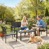 4 Piece Garden Furniture Set, Outdoor Sofa Set with HDPE Slatted Loveseat Armchairs Coffee Table Metal Frame, Black