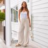 2024 Women's Linen Wide-Leg Drawstring Beach Pants with Pockets - European and American Style