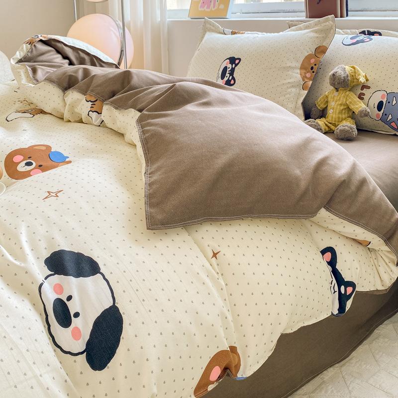 Dormitory Cartoon Printing Three-piece Set, Small Fresh Bed Sheet Quilt Cover, Skin-friendly Four-piece Set
